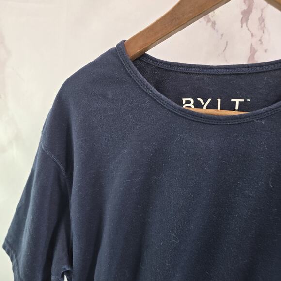 Bylt T Shirt Mens Large Blue Navy Short Sleeve Drop Cut SS Bylt Blend Longline - Picture 2 of 8